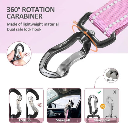 IOKHEIRA Dog Seatbelt, Updated Dog Seat Belt, Adjustable Dog Seatbelt Harness, Reflective Bungee Dog Car Seatbelt with Hook& Buckle, Dog Car Seat Belt with Aviation Aluminum Alloy Swivel Carabiner