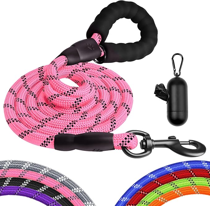 Heavy Duty Dog Leash for Large Medium Small Breed Dogs Handle,4/5/6 FT Holder,Pink,1/2 inch