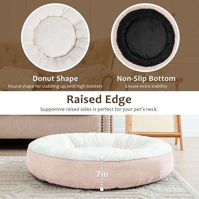 Love's cabin Round Donut Cat and Dog Cushion Bed 30in Pet