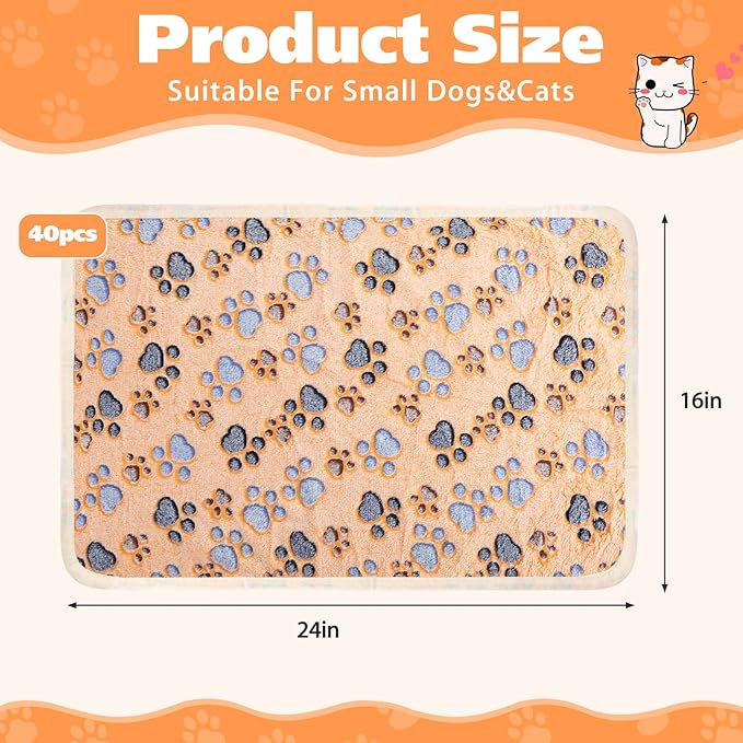 40 Pieces Blankets Soft Fluffy Fleece Washable Pet Blanket Dog Blanket Paw Print Pattern Fleece Blankets for Pets Puppy Blankets Fleece Throw Warm Bed Mat for Dog Puppy Cat, 24 x 16 Inches, 4 Colors