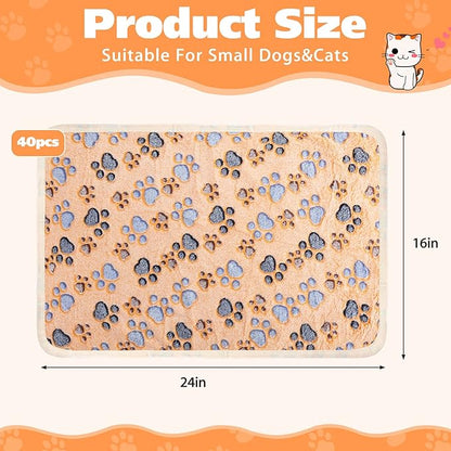 40 Pieces Blankets Soft Fluffy Fleece Washable Pet Blanket Dog Blanket Paw Print Pattern Fleece Blankets for Pets Puppy Blankets Fleece Throw Warm Bed Mat for Dog Puppy Cat, 24 x 16 Inches, 4 Colors