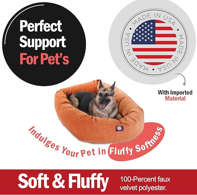 Majestic Pet 52 Inch Micro Velvet Calming Dog Bed Washable – Cozy Soft Round Dog Bed with Spine for Head Support 52x35x11 (inch)
