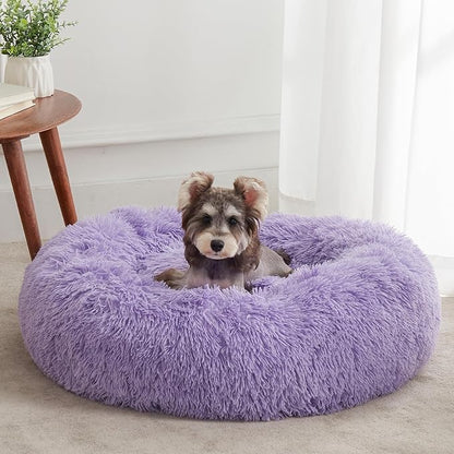 WESTERN HOME WH Calming Dog Bed & Cat Bed, Anti-Anxiety Donut Dog Cuddler Bed, Warming Cozy Soft Dog Round Bed, Fluffy Faux Fur Plush Dog Cat Cushion Bed for Small Medium Dogs and Cats