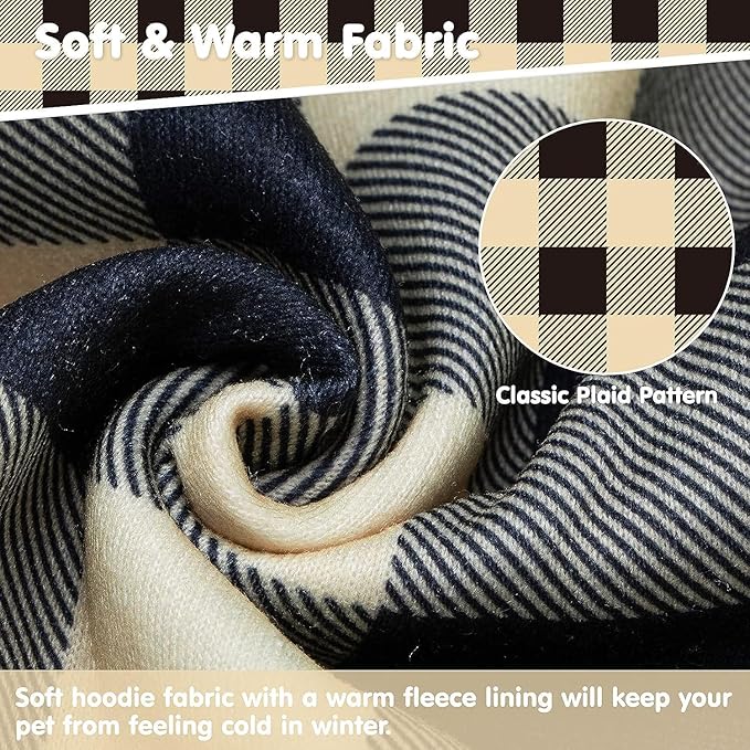 KOOLTAIL Plaid Dog Hoodie Pet Clothes Sweater with Hat and Pocket for Small Medium Large Size Dogs