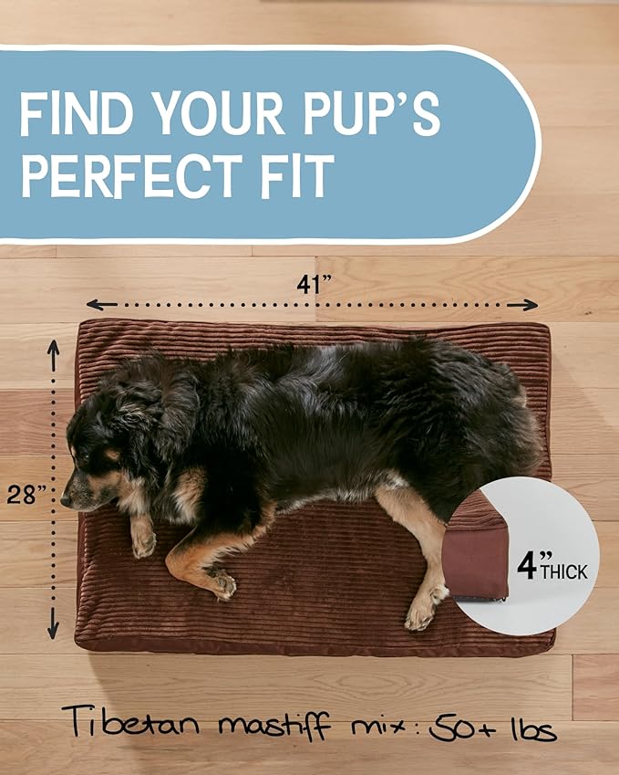 41 Inch Orthopedic Waterproof & Machine Washable Dog Bed with Egg Crate Foam Support, Non-Slip Bottom and Removable Pet Bed Cover for Extra Large, Large, Medium, Small Dogs (Brown)