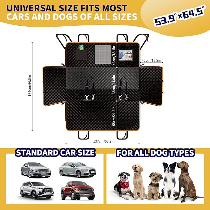 Back Seat Extender for Dogs with Hard Bottom Car Seat Cover-Dual Support Straps 300lbs