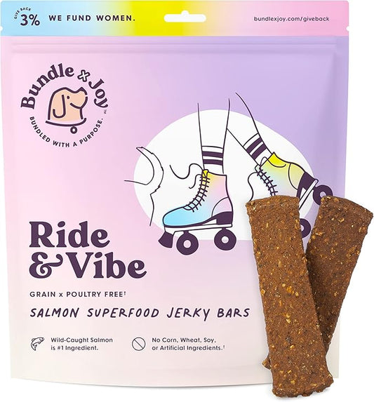 Ride & Vibe Dog Treats, Wild Caught Salmon Jerky, Snack Bars, Puppy Training Treats, Natural Superfood, Grain, Corn, Poultry & Soy Free, 5oz