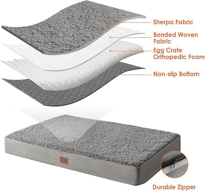 EHEYCIGA Orthopedic Foam Dog Bed for Large Dogs 35"L x 23"W x 3.5"Th, Light