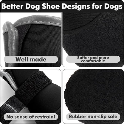Dog Shoes, Outdoor Dog Boots Non-Slip Waterproof Dog Booties for Medium to Large Dogs 4Pcs for Winter Snowy Day, Summer Hot Pavement with Rugged Sole Black