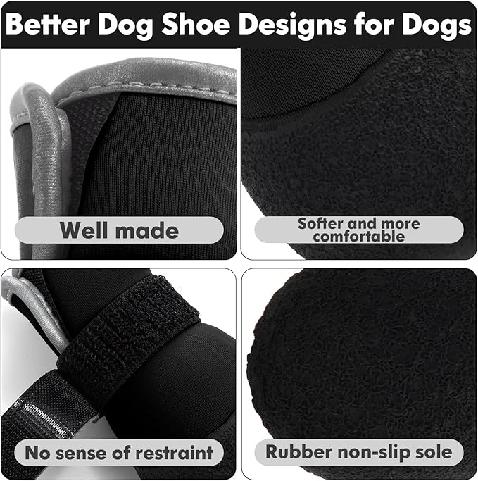 Dog Shoes, Outdoor Dog Boots Non-Slip Waterproof Dog Booties for Medium to Large Dogs 4Pcs for Winter Snowy Day, Summer Hot Pavement with Rugged Sole Black