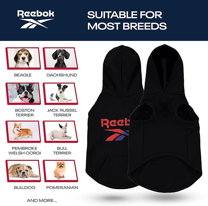 Reebok Dog Hoodie – Fleece Dog Sweater with Leash Hole