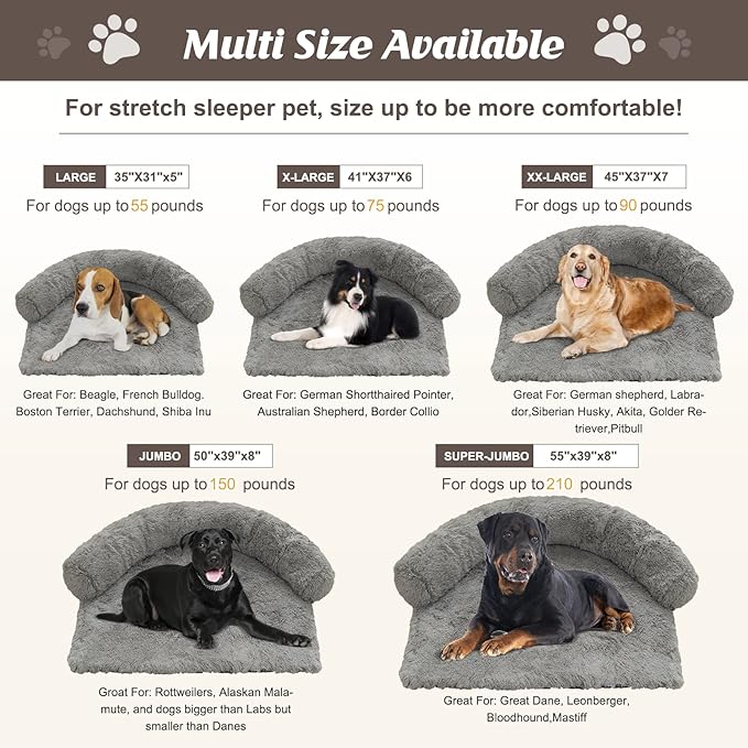 Syalife Shaggy Plush Calming Dog Couch Bed Pet Protector Cover(55"x43"x8", Light