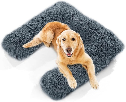 HOMBYS U Shape Dog Claming Pillow Hug Your Pet, Soft Faux Fur Orthopedic Dog Neck Pillow for Anxiety Relief, Pet Pillow Claming Toy for Dog, Cats & Old Pets, Washable, Dark Grey