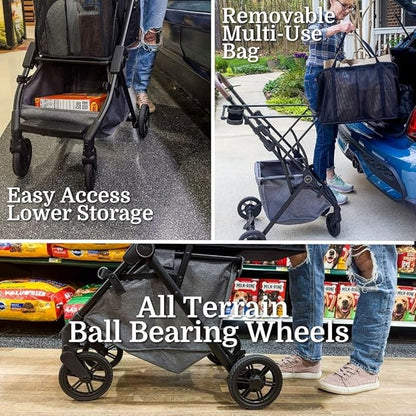 Luxury Pet Stroller & Personal Folding Shopping Cart on Premium Wheels – Lightweight Aluminum Frame – Removable Bassinet