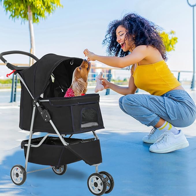 FDW Pet Stroller Foldable Dog Stroller 3-Wheel Durable Cat Jogger Stroller for Small and Medium Dogs Cats with Washable Liner Storage Basket Cup Holder