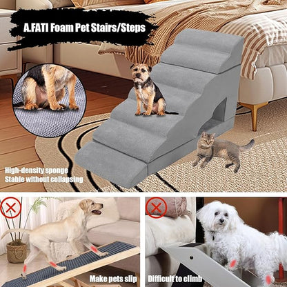 34 inches Dog Steps for High Bed, Extra Wide 7 Tier Dog Stairs/Steps for Small Dogs, Non-Slip Pet Ramp/Ladder for Injured Pets, Older Dogs, and Small Pets