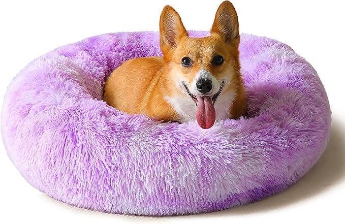 WESTERN HOME WH Calming Dog & Cat Bed, Anti-Anxiety Donut Cuddler Warming Cozy Soft Round Bed, Fluffy Faux Fur Plush Cushion Bed for Small Medium Dogs and Cats (20"/24"/27"/30")