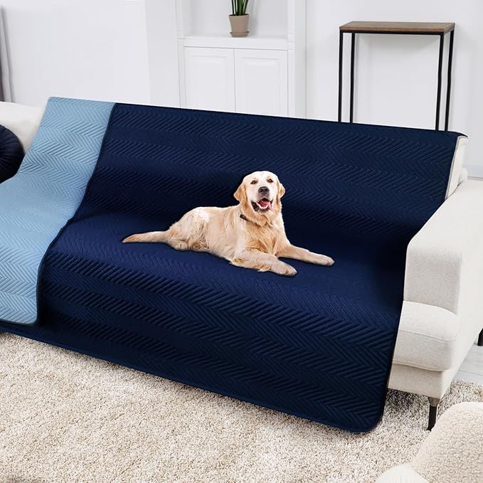 Double-Sided Waterproof Dog Blanket for Couch Cover, Dog Couch Cover Protector for Large Dogs, Cat Couch Sofa Covers Washable, Furniture Covers for Pets, Navy and Light Blue, 68x82 Inches