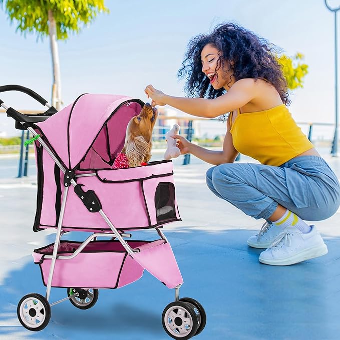 FDW Pet Stroller Foldable Dog Stroller 3-Wheel Durable Cat Jogger Stroller for Small and Medium Dogs Cats with Washable Liner Storage Basket Cup Holder