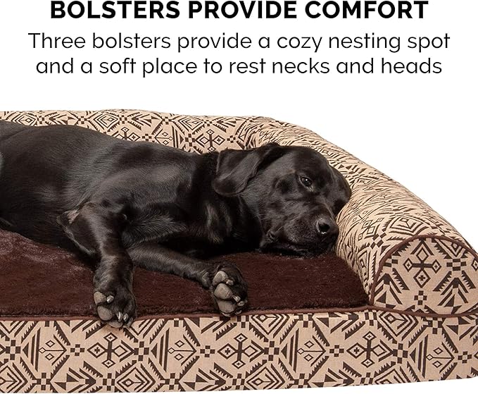 Furhaven Pillow Dog Bed for Large/Medium Dogs w/ Removable Bolsters & Washable Cover