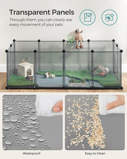 SONGMICS 20 Panels Pet Playpen with Floor, Small Animal Playpen, Pet Fence Indoor, DIY Plastic Enclosure for Guinea Pigs, Bunny, Hamsters, Hedgehogs, 56.3 x 28.7 x 18.1 Inches, Gray ULPC002G01