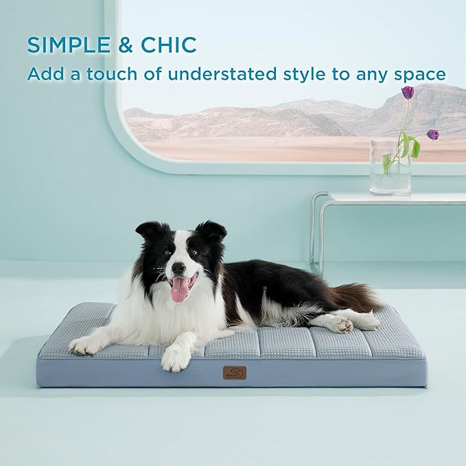 Bedsure Cooling Gel Foam Dog Bed for Large Dogs Cover(36"x27", Blue)