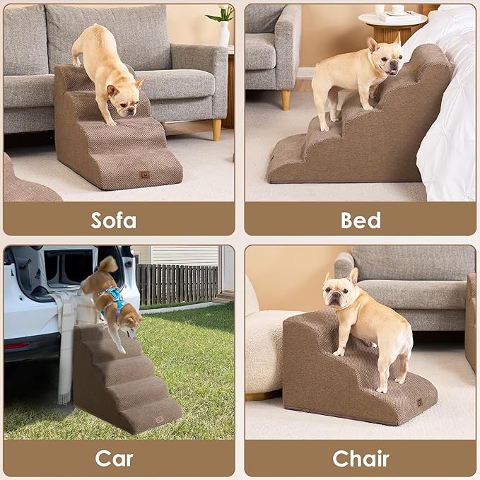 EHEYCIGA Curved Dog Stairs for High Beds 22.6" H 5-Step Dog