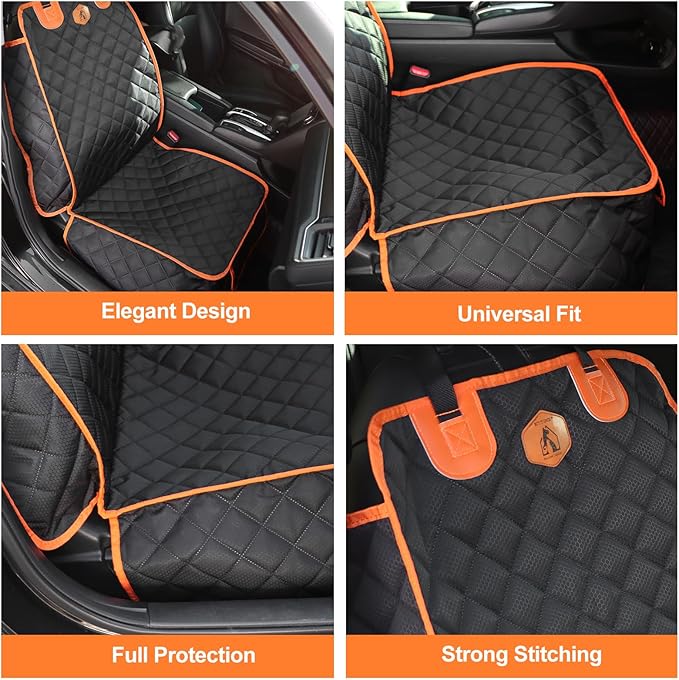 Ultimate Full Protection Dog Car Seat Cover Front Seat Protector with Storage Pocket Nonslip Scratchproof Durable & Padded Pet Hair Resistant Blankets for Cars