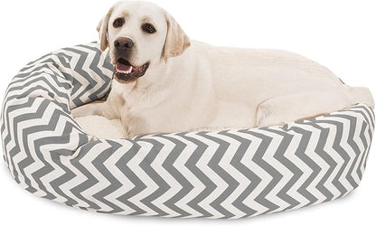 40 inch Grey Chevron Sherpa Bagel Dog Bed