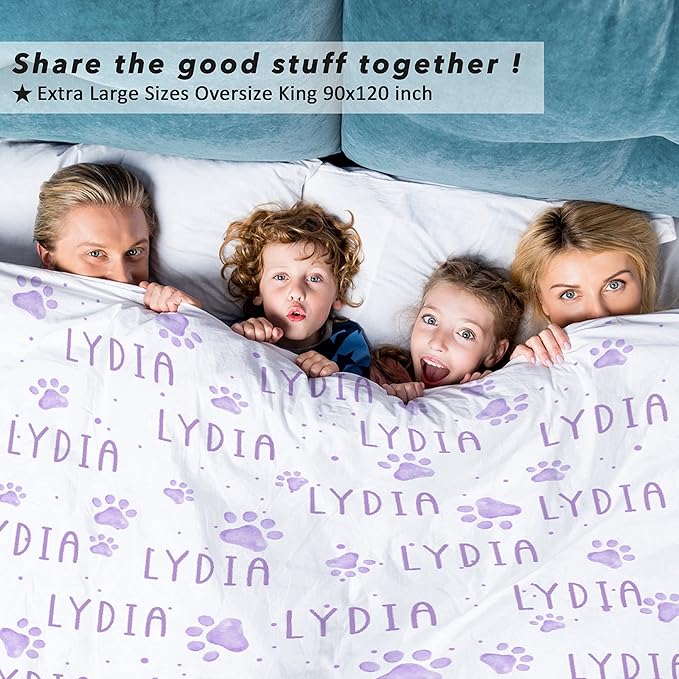 Personalized Dog Blankets Dog Paw Print Blanket Puppy Blanket 80"x60" for