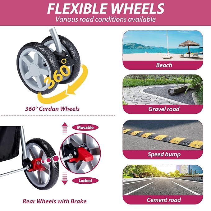 4 Wheels Pet Stroller for Small Medium Dogs Cats 33 lbs