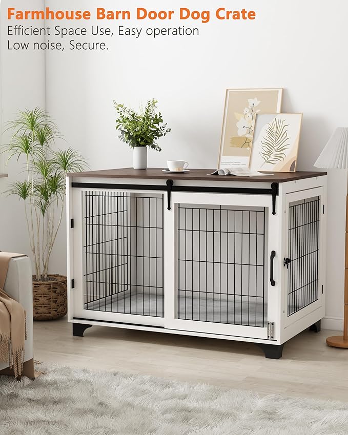 Piskyet Dog Crate Furniture Barn Door Dog Crate for Large Dogs Up to 80 lbs