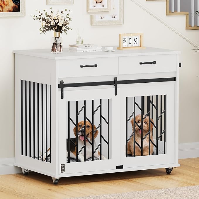 YITAHOME Dog Crate Furniture with Wheels 39 inch 2 Small