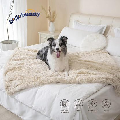 gogobunny Waterproof Plush Long Faux Fur Pet Throw Blanket Ultra Soft Fluffy Bed Couch Cover Washable (60x80 Inch 1), Beige)
