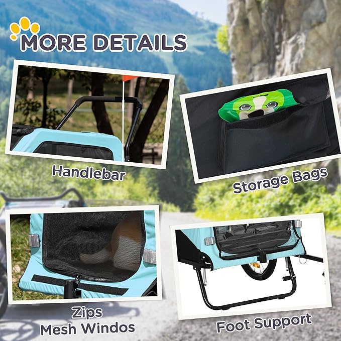 Aosom 2-in-1 Dog Bike Trailer Pet Stroller Carrier for Large Dogs with Hitch