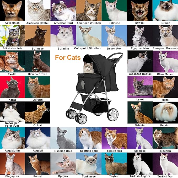 Pet Stroller for Small Dogs and CatsQuick-Folding Portable Travel Cat Dog Stroller with Storage Basket and Cup Holder 4 Wheels,