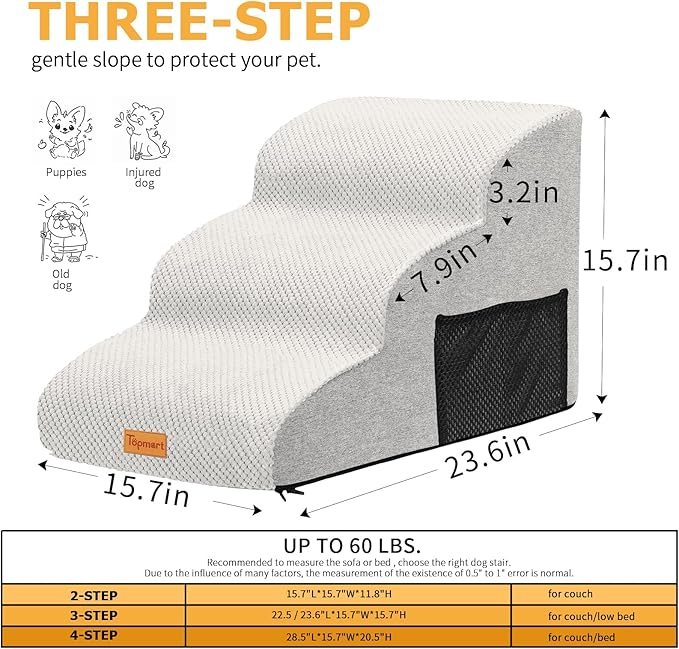 Topmart 3 Tiers Foam Dog Ramps/Steps