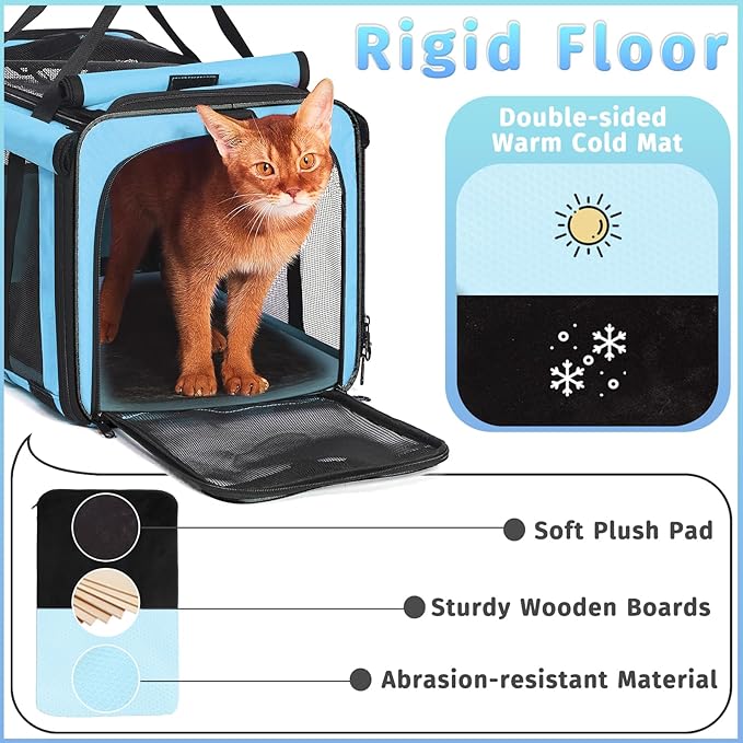 Pet Carrier, Collapsible Airline Approved Dog Cat Carrier, Soft Top Load Cat Carrier Bag for Small Medium Cat & Dog Under 20 lbs, Cat Travel Carrier Bag with Safety Lock Zipper, Blue