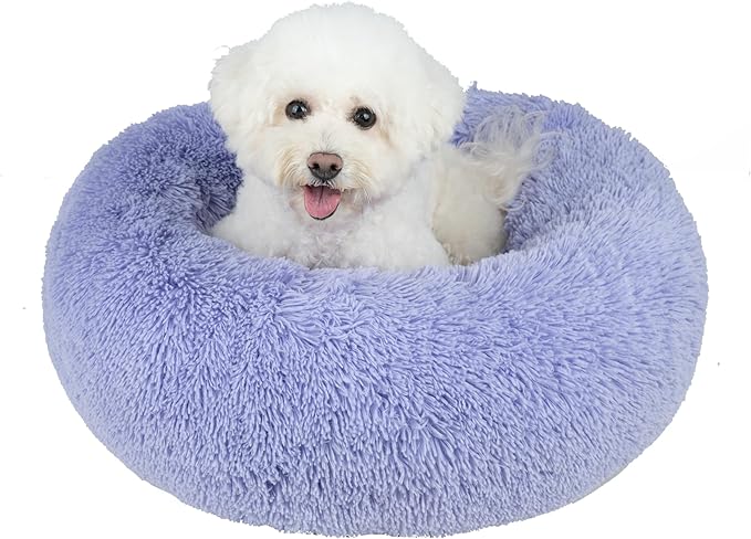 Best Pet Supplies Round Calming Dog Bed with Plush Faux Fur Fabric 24x24x7''