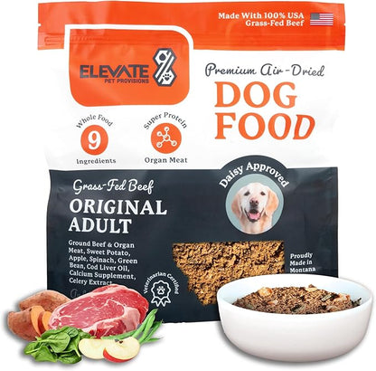 100% Human Grade Air Dried Dog Food - All Natural - USA Grass Fed Beef - Limited Ingredient Dog Food - Grain Free - Dehydrated - Complete Meal or Dog Food Topper – Beef Flavor - 3.65 lb