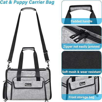 Soft-Sided Pet Carrier for Small Medium Cats, Puppies - Travel Carrier Pet Bag Up to 16LBs Airline Approved 3 Open Doors (Grey-X862)…