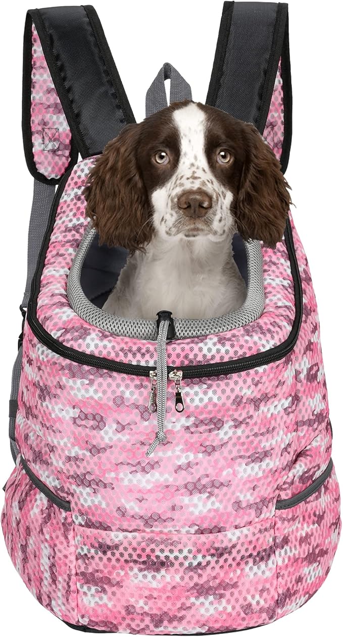 Mile High Life | Hiking Outdoor Pet Carrier Backpack | Kitty Puppy Cat Carrier | Dog Carrier for Small Dogs | Dog Backpack w Breathable Mesh with Soft Padding(Camouflage Pink, Medium (Pack of 1))