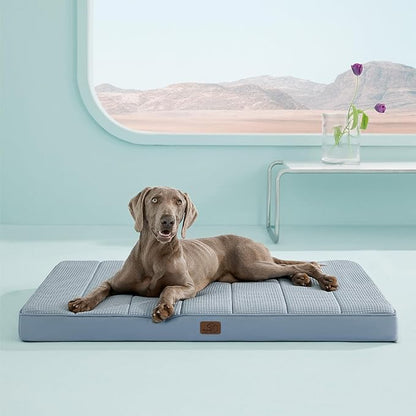 Bedsure Cooling Gel Foam Dog Bed for Large Dogs Cover(41"x29", Blue)