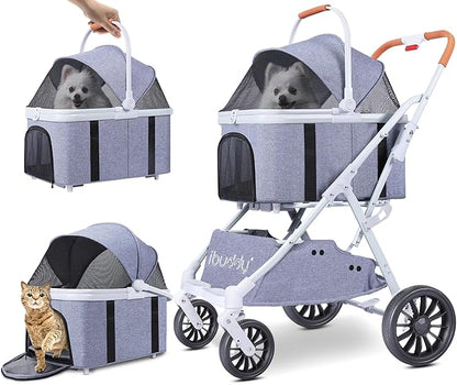 iBuddy Pet Stroller for Dog and Cat 4 in 1 Detachable Pet Travel Carrier & Car Seat