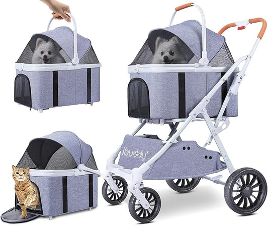 iBuddy Pet Stroller for Dog and Cat 4 in 1 Detachable Pet Travel Carrier & Car Seat
