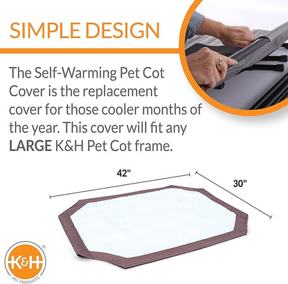 K&H Pet Products Self-Warming Pet Cot Cover Replacement (Cot Sold Separately) - Chocolate/Fleece, Large 30 X 42 Inches