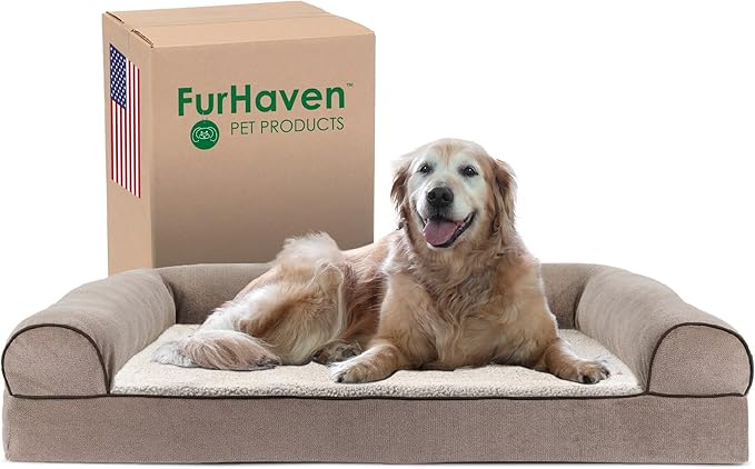 Furhaven Cooling Gel Dog Bed for Large Dogs w/ Removable Bolsters & Washable Cover 95 lbs