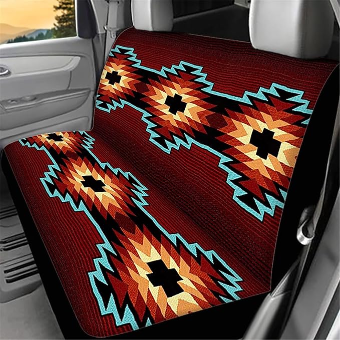 CLOHOMIN Southwestern Native American Aztec Back Seat Covers for Dogs Pets Washable Car Rear Bench Seats Protector
