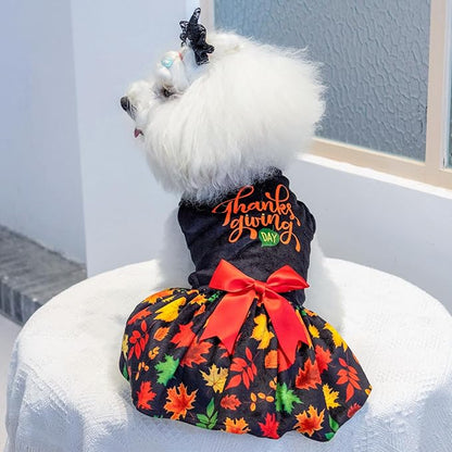 CuteBone Dog Dresses Velvet Holiday Small Dogs Clothes Onesie Pet Apparel Girl Puppy Skirt with Bow Hair Rope CVA26L-D