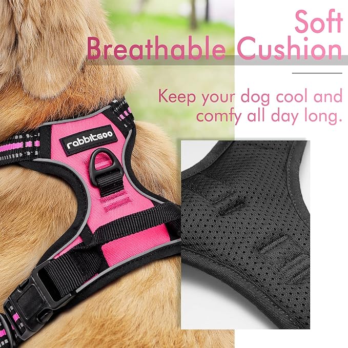 rabbitgoo Dog Harness, No-Pull Pet Harness with 2 Leash Clips, Adjustable Soft Padded Dog Vest, Reflective No-Choke Pet Oxford Vest with Easy Control Handle for Small Dogs, Hot Pink, S